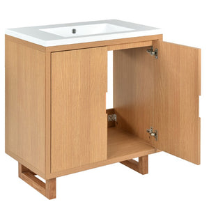 English Elm 48 Inch Wall Mounted Double Bathroom Vanity Set with Ceramic Sinks and Gold Hardware Burly Wood 60.2 inches Solid Wood+MDF N729P000011N