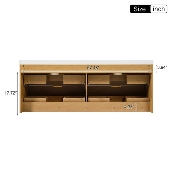 English Elm [video]59.3 Inch Floating Double Sink Vanity Fluted Mdf Cabinet Soft Close Drawers Modern Bath N729P000014O