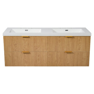 English Elm [video]59.3 Inch Floating Double Sink Vanity Fluted Mdf Cabinet Soft Close Drawers Modern Bath N729P000014O