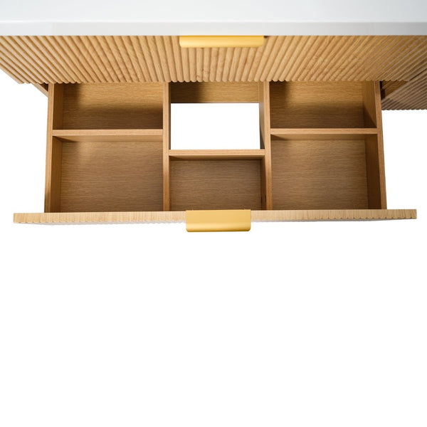 English Elm [video]59.3 Inch Floating Double Sink Vanity Fluted Mdf Cabinet Soft Close Drawers Modern Bath N729P000014O