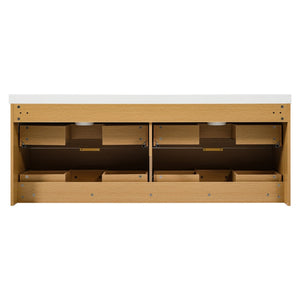 English Elm [video]59.3 Inch Floating Double Sink Vanity Fluted Mdf Cabinet Soft Close Drawers Modern Bath N729P000014O