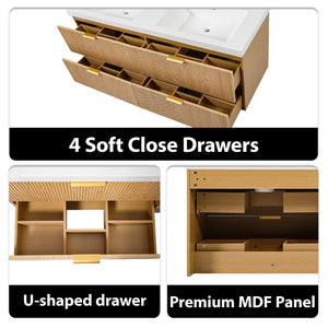 English Elm [video]59.3 Inch Floating Double Sink Vanity Fluted Mdf Cabinet Soft Close Drawers Modern Bath N729P000014O