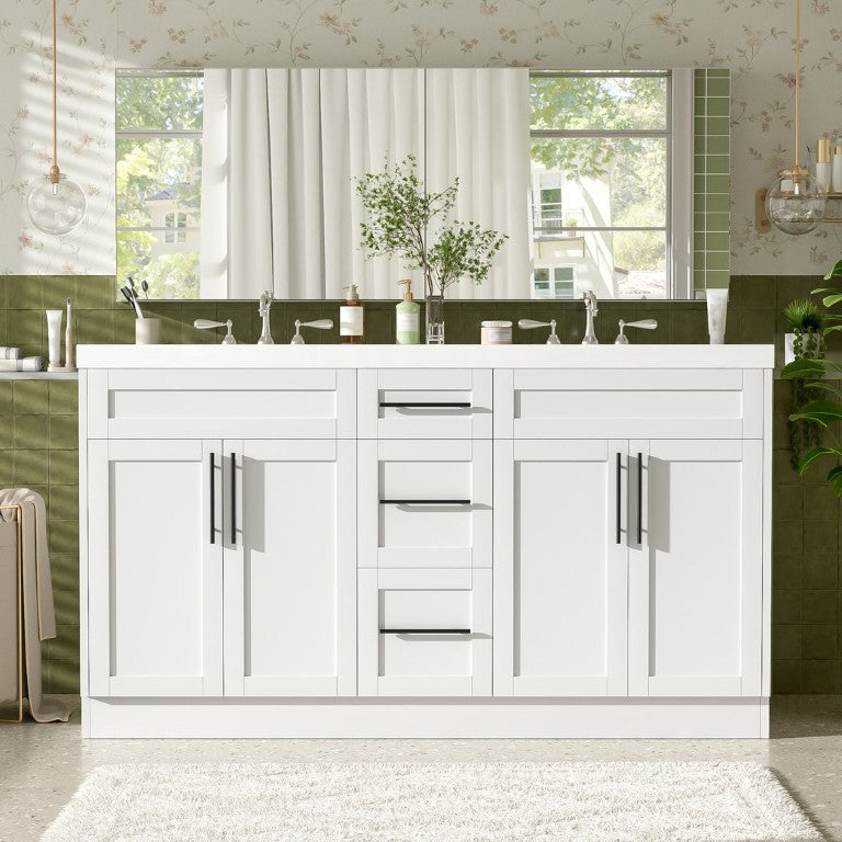 English Elm Video Freestanding 60 Inch Double Sink Vanity with SMC Top Soft Close Drawers and Doors White N729P000015K-1