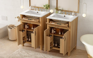 English Elm 48 Inch Freestanding Bathroom Vanity Solid Wood Cabinet with Ceramic Sink Soft Close Doors N729P000019N