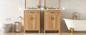 English Elm 48 Inch Freestanding Bathroom Vanity Solid Wood Cabinet with Ceramic Sink Soft Close Doors N729P000019N