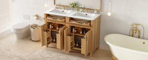 English Elm 48 Inch Freestanding Bathroom Vanity Solid Wood Cabinet with Ceramic Sink Soft Close Doors N729P000019N