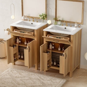 English Elm 48 Inch Freestanding Bathroom Vanity Solid Wood Cabinet with Ceramic Sink Soft Close Doors N729P000019N