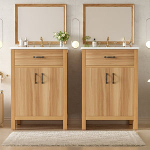 English Elm 48 Inch Freestanding Bathroom Vanity Solid Wood Cabinet with Ceramic Sink Soft Close Doors N729P000019N