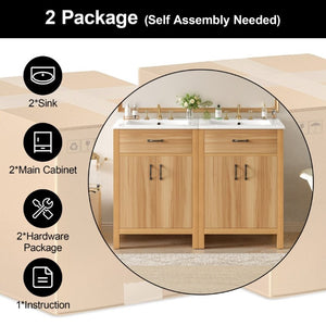 English Elm 48 Inch Freestanding Bathroom Vanity Solid Wood Cabinet with Ceramic Sink Soft Close Doors N729P000019N