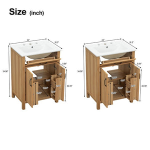 English Elm 48 Inch Freestanding Bathroom Vanity Solid Wood Cabinet with Ceramic Sink Soft Close Doors N729P000019N