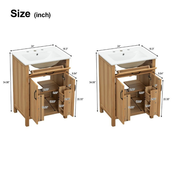 English Elm 48 Inch Freestanding Bathroom Vanity Solid Wood Cabinet with Ceramic Sink Soft Close Doors N729P000019N