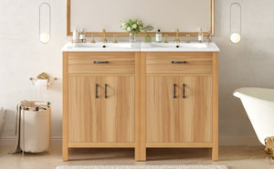 English Elm 48 Inch Freestanding Bathroom Vanity Solid Wood Cabinet with Ceramic Sink Soft Close Doors N729P000019N