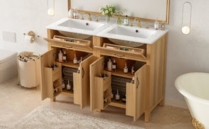 English Elm 48 Inch Freestanding Bathroom Vanity Solid Wood Cabinet with Ceramic Sink Soft Close Doors N729P000019N