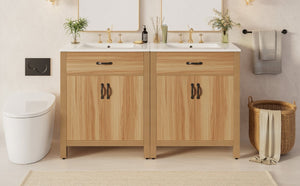 English Elm 60 Inch Freestanding Bathroom Vanity Solid Wood MDF Frame Soft Close Storage Cabinet N729P000020N