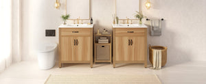 English Elm 60 Inch Freestanding Bathroom Vanity Solid Wood MDF Frame Soft Close Storage Cabinet N729P000020N