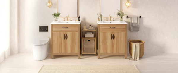 English Elm 60 Inch Freestanding Bathroom Vanity Solid Wood MDF Frame Soft Close Storage Cabinet N729P000020N