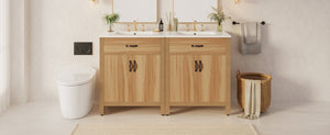 English Elm 60 Inch Freestanding Bathroom Vanity Solid Wood MDF Frame Soft Close Storage Cabinet N729P000020N