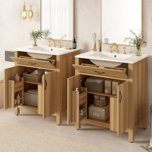 English Elm 60 Inch Freestanding Bathroom Vanity Solid Wood MDF Frame Soft Close Storage Cabinet N729P000020N