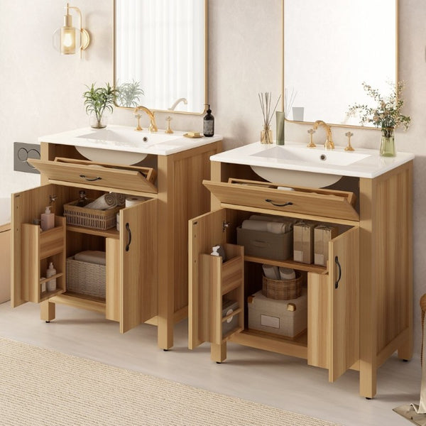 English Elm 60 Inch Freestanding Bathroom Vanity Solid Wood MDF Frame Soft Close Storage Cabinet N729P000020N