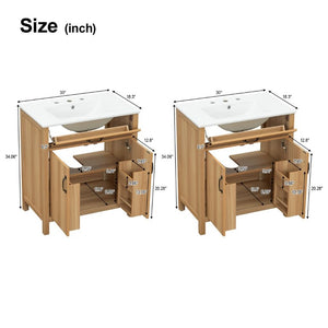 English Elm 60 Inch Freestanding Bathroom Vanity Solid Wood MDF Frame Soft Close Storage Cabinet N729P000020N