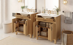English Elm 60 Inch Freestanding Bathroom Vanity Solid Wood MDF Frame Soft Close Storage Cabinet N729P000020N