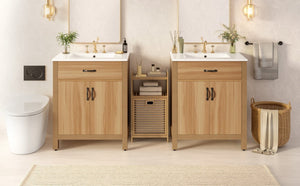 English Elm 60 Inch Freestanding Bathroom Vanity Solid Wood MDF Frame Soft Close Storage Cabinet N729P000020N