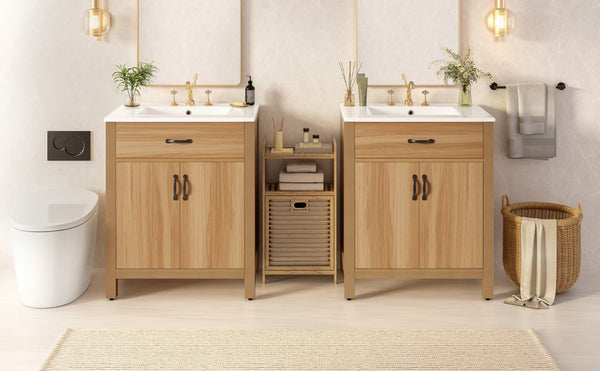 English Elm 60 Inch Freestanding Bathroom Vanity Solid Wood MDF Frame Soft Close Storage Cabinet N729P000020N