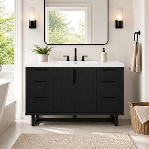 English Elm Video 47 Inch Freestanding Bathroom Vanity Six Drawer MDF Cabinet with SMC Resin Sink Top N729P000021B
