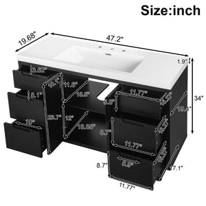English Elm Video 47 Inch Freestanding Bathroom Vanity Six Drawer MDF Cabinet with SMC Resin Sink Top N729P000021B