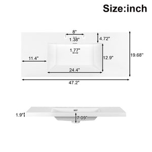 English Elm Video 47 Inch Freestanding Bathroom Vanity Six Drawer MDF Cabinet with SMC Resin Sink Top N729P000021B