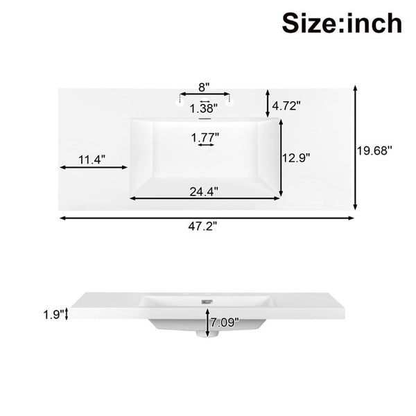 English Elm Video 47 Inch Freestanding Bathroom Vanity Six Drawer MDF Cabinet with SMC Resin Sink Top N729P000021B