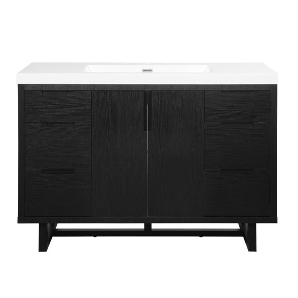 English Elm Video 47 Inch Freestanding Bathroom Vanity Six Drawer MDF Cabinet with SMC Resin Sink Top N729P000021B