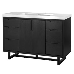 English Elm Video 47 Inch Freestanding Bathroom Vanity Six Drawer MDF Cabinet with SMC Resin Sink Top N729P000021B
