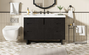 English Elm Video 47 Inch Freestanding Bathroom Vanity Six Drawer MDF Cabinet with SMC Resin Sink Top N729P000021B