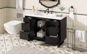 English Elm Video 47 Inch Freestanding Bathroom Vanity Six Drawer MDF Cabinet with SMC Resin Sink Top N729P000021B