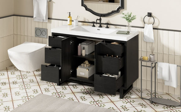 English Elm Video 47 Inch Freestanding Bathroom Vanity Six Drawer MDF Cabinet with SMC Resin Sink Top N729P000021B