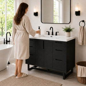 English Elm Video 47 Inch Freestanding Bathroom Vanity Six Drawer MDF Cabinet with SMC Resin Sink Top N729P000021B