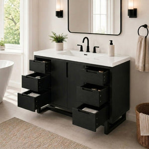 English Elm Video 47 Inch Freestanding Bathroom Vanity Six Drawer MDF Cabinet with SMC Resin Sink Top N729P000021B
