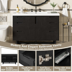 English Elm Video 47 Inch Freestanding Bathroom Vanity Six Drawer MDF Cabinet with SMC Resin Sink Top N729P000021B