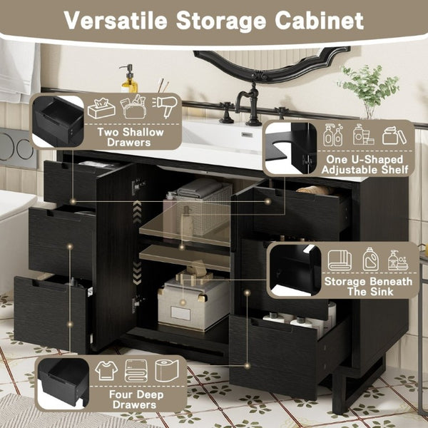 English Elm Video 47 Inch Freestanding Bathroom Vanity Six Drawer MDF Cabinet with SMC Resin Sink Top N729P000021B