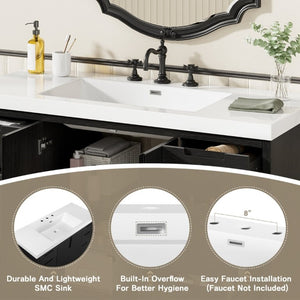 English Elm Video 47 Inch Freestanding Bathroom Vanity Six Drawer MDF Cabinet with SMC Resin Sink Top N729P000021B