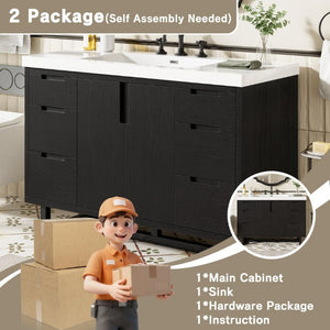 English Elm Video 47 Inch Freestanding Bathroom Vanity Six Drawer MDF Cabinet with SMC Resin Sink Top N729P000021B