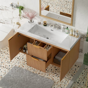 English Elm Video]47.24 Inch Floating Bathroom Vanity with SMC Sink and Wood Grain MDF Cabinet N729P000024N-1
