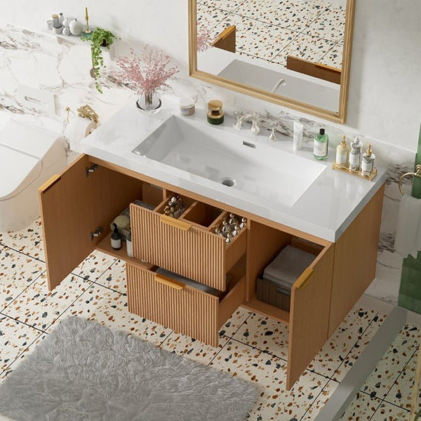 English Elm Video]47.24 Inch Floating Bathroom Vanity with SMC Sink and Wood Grain MDF Cabinet N729P000024N-1