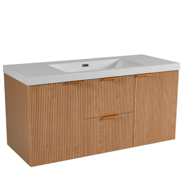 English Elm Video]47.24 Inch Floating Bathroom Vanity with SMC Sink and Wood Grain MDF Cabinet N729P000024N-1