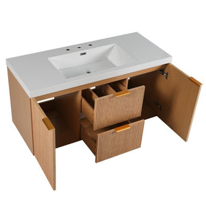 English Elm Video]47.24 Inch Floating Bathroom Vanity with SMC Sink and Wood Grain MDF Cabinet N729P000024N-1