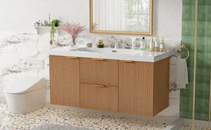 English Elm Video]47.24 Inch Floating Bathroom Vanity with SMC Sink and Wood Grain MDF Cabinet N729P000024N-1