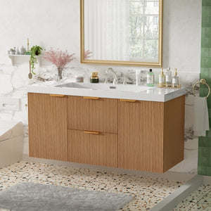 English Elm Video]47.24 Inch Floating Bathroom Vanity with SMC Sink and Wood Grain MDF Cabinet N729P000024N-1