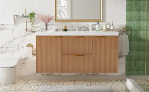 English Elm Video]47.24 Inch Floating Bathroom Vanity with SMC Sink and Wood Grain MDF Cabinet N729P000024N-1