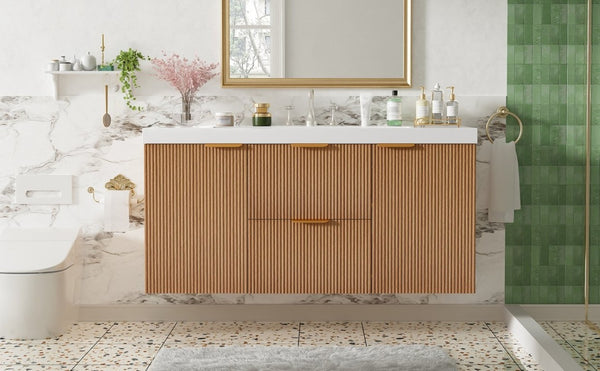 English Elm Video]47.24 Inch Floating Bathroom Vanity with SMC Sink and Wood Grain MDF Cabinet N729P000024N-1